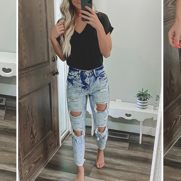 wild oak boutique Denim - Stella high rise acid wash kan can jeans